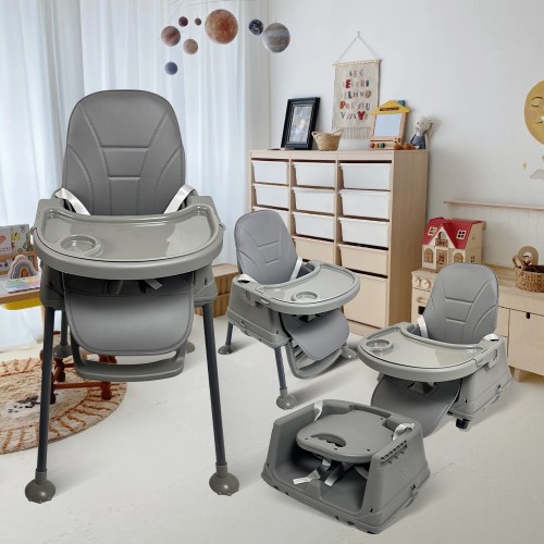 Καρεκλάκι φαγητού Moon 3 σε 1 με μεταλλικό σκελετό και πλαστικό κάθισμα με δερματίνη απο 6 μηνών έως 15 κιλά σε σκούρο γκρι χρώμα