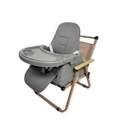 Καρεκλάκι φαγητού Moon 3 σε 1 με μεταλλικό σκελετό και πλαστικό κάθισμα με δερματίνη απο 6 μηνών έως 15 κιλά σε σκούρο γκρι χρώμα