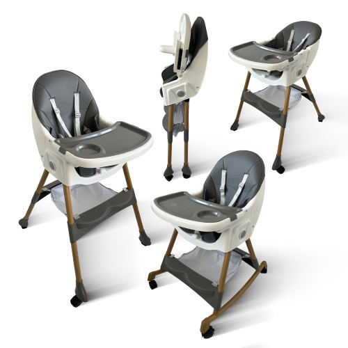 Καρεκλάκι φαγητού Bebe 4 σε 1 με ανάκληση και δυνατότητα κούνιας απο 6 μηνών έως 15 κιλά σε γκρι χρώμα
