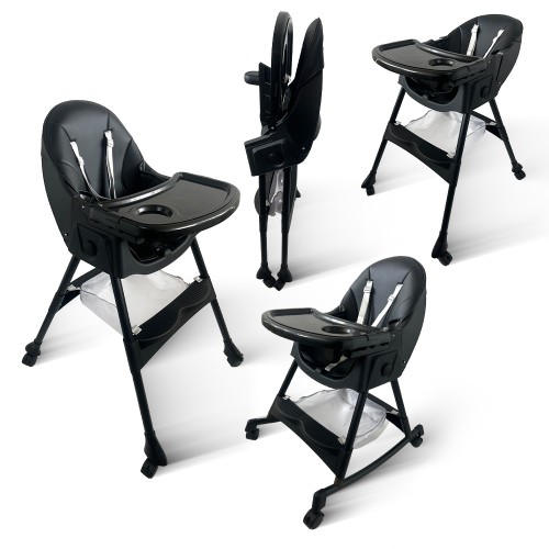 Καρεκλάκι φαγητού Bebe 4 σε 1 με ανάκληση και δυνατότητα κούνιας απο 6 μηνών έως 15 κιλά σε μαύρο χρώμα με μαύρα πόδια