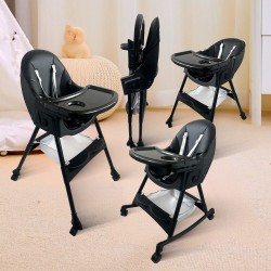 Καρεκλάκι φαγητού Bebe 4 σε 1 με ανάκληση και δυνατότητα κούνιας απο 6 μηνών έως 15 κιλά σε μαύρο χρώμα με μαύρα πόδια