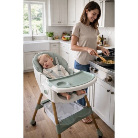 Καρεκλάκι φαγητού Bebe 4 σε 1 με ανάκληση και δυνατότητα κούνιας απο 6 μηνών έως 15 κιλά σε πράσινο χρώμα