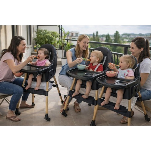 Καρεκλάκι φαγητού Bebe 4 σε 1 με ανάκληση και δυνατότητα κούνιας απο 6 μηνών έως 15 κιλά σε μαύρο μπεζ χρώμα