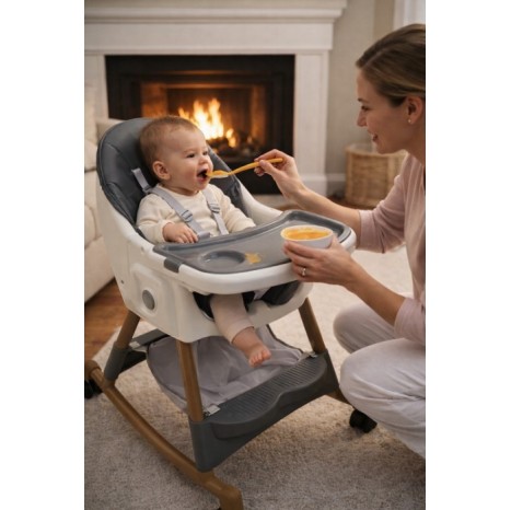 Καρεκλάκι φαγητού Bebe 4 σε 1 με ανάκληση και δυνατότητα κούνιας απο 6 μηνών έως 15 κιλά σε γκρι χρώμα