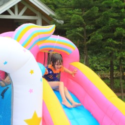 Φουσκωτό Τραμπολίνο Μονόκερος με νεροτσουλήθρα μπασκέτα πισίνα και αναρρίχηση