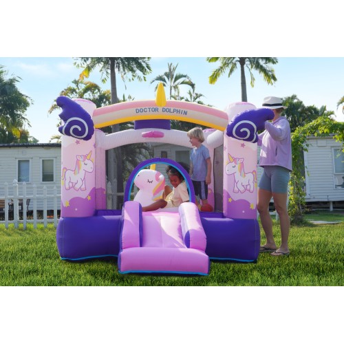 Doctor Dolphin Φουσκωτό Τραμπολίνο Μονόκερος με τσουλήθρα αλογάκι και μπασκέτα