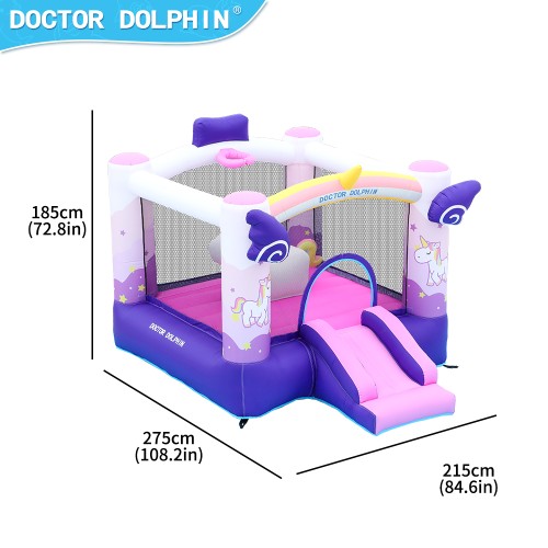 Doctor Dolphin Φουσκωτό Τραμπολίνο Μονόκερος με τσουλήθρα αλογάκι και μπασκέτα