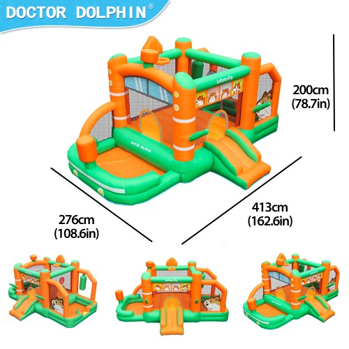InflateFly Φουσκωτό Τραμπολίνο με τσουλήθρα σάκο του μποξ κρίκους και μπαλοπισίνα