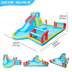 Doctor Dolphin Φουσκωτό Τραμπολίνο Γήπεδο με τσουλήθρα αναρρίχηση τέρματα και φιλέ