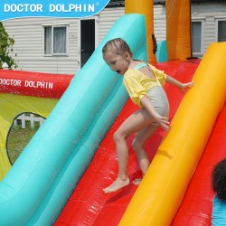 Doctor Dolphin Φουσκωτό Τραμπολίνο με διπλή τσουλήθρα αναρρίχηση νεροπίστολα στεφάνια και κρίκους
