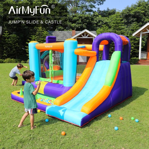 AirMyFun Φουσκωτό Τραμπολίνο με δύο τσουλήθρες αναρρίχηση και μπαλοπίσινα