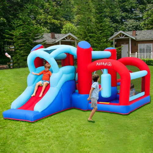 AirMyFun Φουσκωτό Τραμπολίνο με τσουλήθρα μπασκέτα στόχο και σάκο του μποξ