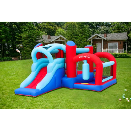 AirMyFun Φουσκωτό Τραμπολίνο με τσουλήθρα μπασκέτα στόχο και σάκο του μποξ