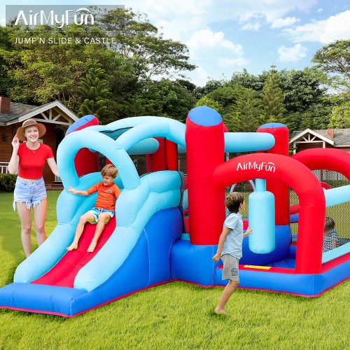 AirMyFun Φουσκωτό Τραμπολίνο με τσουλήθρα μπασκέτα στόχο και σάκο του μποξ