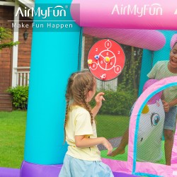 AirMyFun Φουσκωτό Τραμπολίνο Μονόκερος Ουράνιο τόξο με τσουλήθρα κρίκους και μπαλοπισίνα