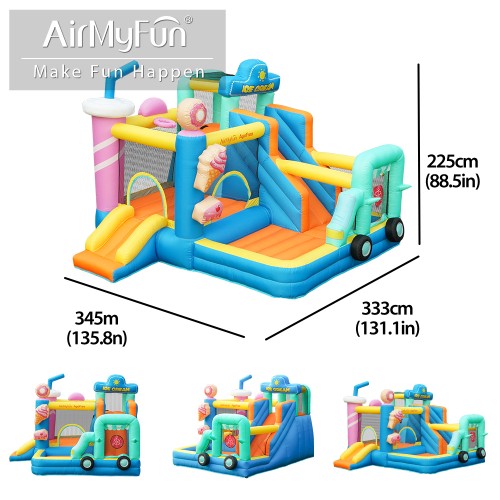 AirMyFun Φουσκωτό Τραμπολίνο Παγωτατζίδικο με δύο τσουλήθρες αναρρίχηση μπασκέτα και στόχο