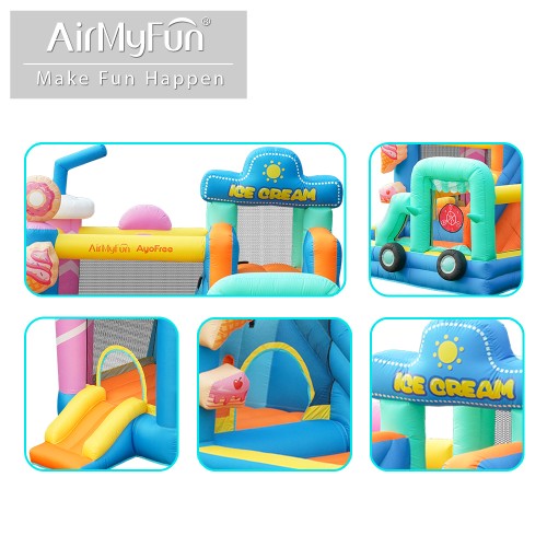 AirMyFun Φουσκωτό Τραμπολίνο Παγωτατζίδικο με δύο τσουλήθρες αναρρίχηση μπασκέτα και στόχο