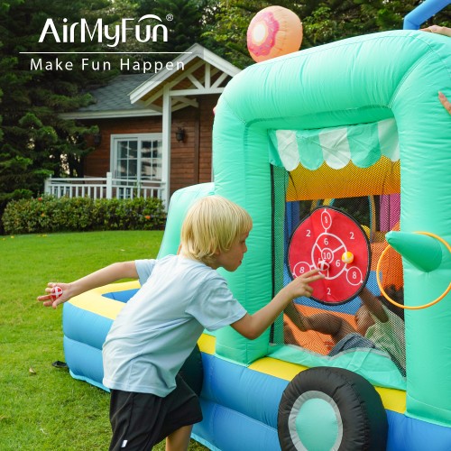 AirMyFun Φουσκωτό Τραμπολίνο Παγωτατζίδικο με δύο τσουλήθρες αναρρίχηση μπασκέτα και στόχο