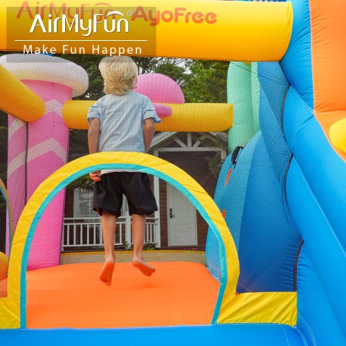 AirMyFun Φουσκωτό Τραμπολίνο Παγωτατζίδικο με δύο τσουλήθρες αναρρίχηση μπασκέτα και στόχο