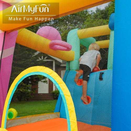 AirMyFun Φουσκωτό Τραμπολίνο Παγωτατζίδικο με δύο τσουλήθρες αναρρίχηση μπασκέτα και στόχο