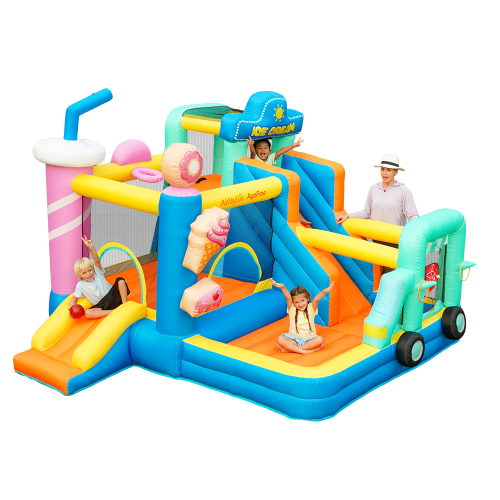 AirMyFun Φουσκωτό Τραμπολίνο Παγωτατζίδικο με δύο τσουλήθρες αναρρίχηση μπασκέτα και στόχο