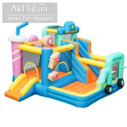 AirMyFun Φουσκωτό Τραμπολίνο Παγωτατζίδικο με δύο τσουλήθρες αναρρίχηση μπασκέτα και στόχο