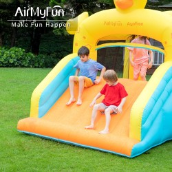 AirMyFun Φουσκωτό Τραμπολίνο Παπάκι με μεγάλη τσουλήθρα δύο μπασκέτες δύο στόχους και κρίκους