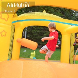 AirMyFun Φουσκωτό Τραμπολίνο Παπάκι με μεγάλη τσουλήθρα δύο μπασκέτες δύο στόχους και κρίκους