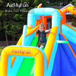 AirMyFun Φουσκωτό Τραμπολίνο με δύο νεροτσουλήθρες αναρρ΄΄ιχηση πισίνα νεροπίστολο τέρμα και μπασκέτα