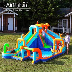 AirMyFun Φουσκωτό Τραμπολίνο με δύο νεροτσουλήθρες αναρρ΄΄ιχηση πισίνα νεροπίστολο τέρμα και μπασκέτα