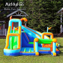 AirMyFun Φουσκωτό Τραμπολίνο με δύο νεροτσουλήθρες αναρρ΄΄ιχηση πισίνα νεροπίστολο τέρμα και μπασκέτα