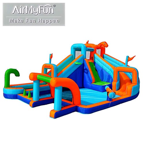 AirMyFun Φουσκωτό Τραμπολίνο με δύο νεροτσουλήθρες αναρρ΄΄ιχηση πισίνα νεροπίστολο τέρμα και μπασκέτα