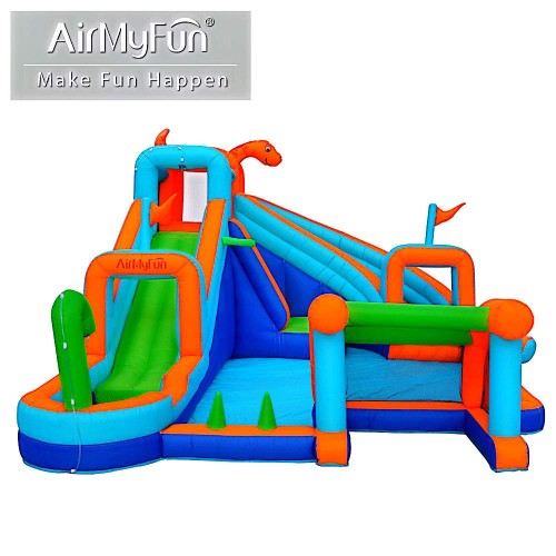 AirMyFun Φουσκωτό Τραμπολίνο με δύο νεροτσουλήθρες αναρρ΄΄ιχηση πισίνα νεροπίστολο τέρμα και μπασκέτα