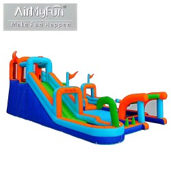 AirMyFun Φουσκωτό Τραμπολίνο με δύο νεροτσουλήθρες αναρρ΄΄ιχηση πισίνα νεροπίστολο τέρμα και μπασκέτα