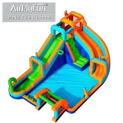 AirMyFun Φουσκωτό Τραμπολίνο με δύο νεροτσουλήθρες αναρρ΄΄ιχηση πισίνα νεροπίστολο τέρμα και μπασκέτα