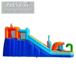 AirMyFun Φουσκωτό Τραμπολίνο με δύο νεροτσουλήθρες αναρρ΄΄ιχηση πισίνα νεροπίστολο τέρμα και μπασκέτα