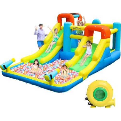 SunSports Φουσκωτό Τραμπολίνο με δύο νεροτσουλήθρες μπασκέτα αναρρίχηση και νεροπίστολα