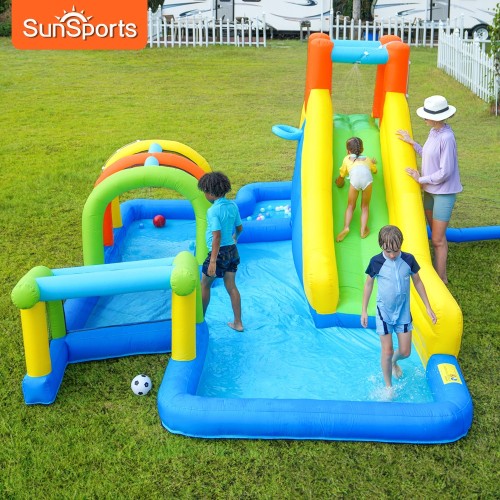 SunSports Φουσκωτό Τραμπολίνο με νεροτσουλήθρα αναρρίχηση τούνελ τέρμα μπασκέτα και μπαλοπισίνα