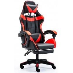 Καρέκλα γραφείου Gaming Δερματίνης με ανάκληση και υποπόδιο σε μαύρο κόκκινο 116-126x62x62cm