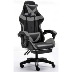 Καρέκλα γραφείου Gaming Δερματίνης με ανάκληση και υποπόδιο 116-126x62x62cm μαύρη με γκρι λεπτομέρειες