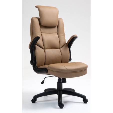 Καρέκλα Γραφείου Διευθυντική Δερματίνης με ρυθμιζόμενο προσκέφαλο και κινούμενα μπράτσα 118-126x71x68cm cappuchino