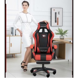 Καρέκλα Γραφείου Δερματίνης Gaming με υποπόδιο μαύρη κόκκινη 112-122x60x48cm