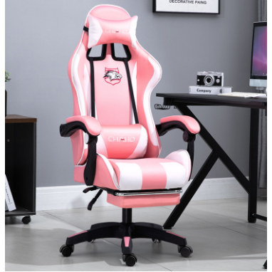 Καρέκλα Γραφείου Gaming Δερματίνης με Ανάκληση & Υποπόδιο ροζ