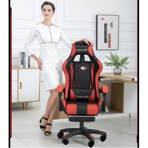 Καρέκλα Γραφείου Δερματίνης Gaming με υποπόδιο μαύρη κόκκινη 112-122x60x48cm