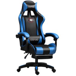Καρέκλα Γραφείου Δερματίνης Gaming με υποπόδιο μαύρη μπλε 112-122x60x48cm