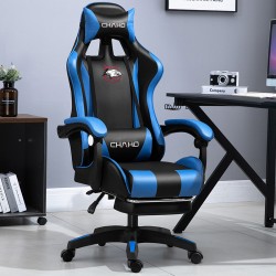 Καρέκλα Γραφείου Δερματίνης Gaming με υποπόδιο μαύρη μπλε 112-122x60x48cm