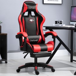 Καρέκλα Γραφείου Δερματίνης Gaming με υποπόδιο μαύρη κόκκινη 112-122x60x48cm
