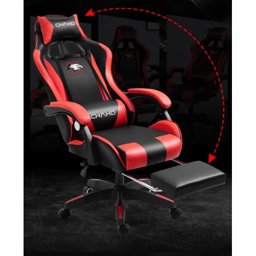 Καρέκλα Γραφείου Gaming Δερματίνης με Ανάκληση & Υποπόδιο ροζ