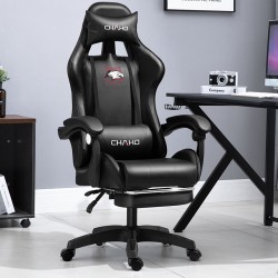 Καρέκλα Γραφείου Δερματίνης Gaming με υποπόδιο μαύρη 112-122x60x48cm