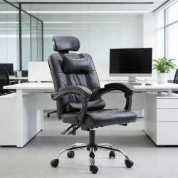 Καρέκλα Γραφείου Δερματίνης με μπράτσα και ανάκληση Μαύρη 113-121x69x64cm Καρέκλα Γραφείου Δερματίνης με μπράτσα και ανάκληση Μαύρη 113-121x69x64cm